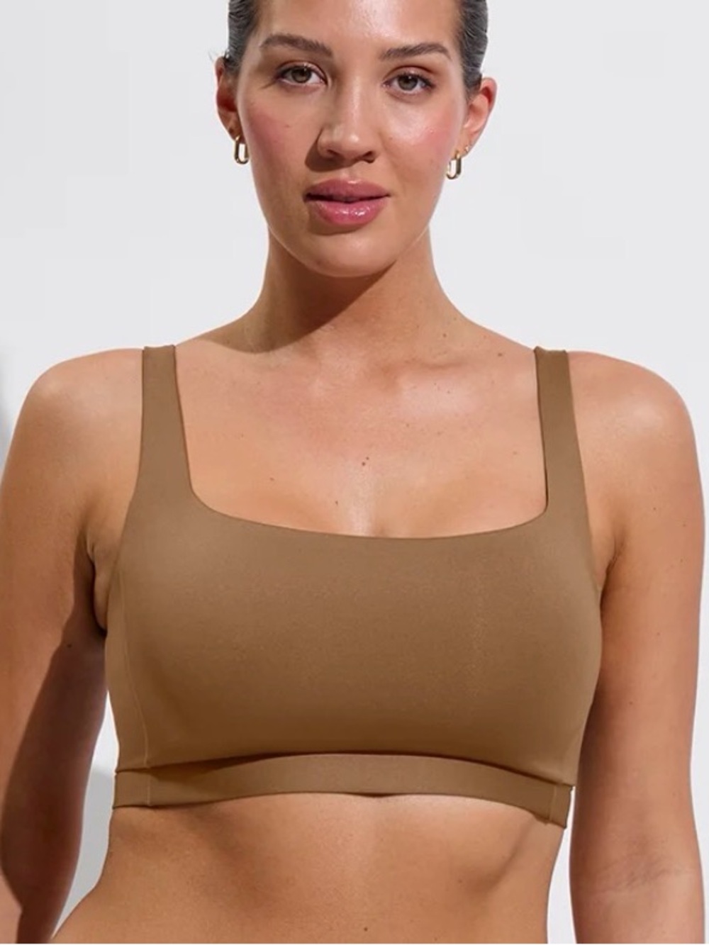 Left On Friday Seamless Square-Neck Bikini Top in Caramel Brown Size M